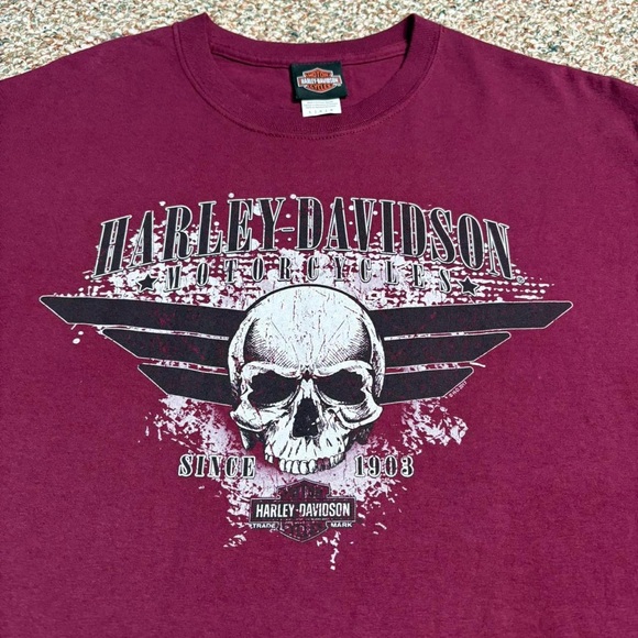 Y2K Harley Davidson Tee maroon red size L biker skater Vtg - Picture 5 of 8